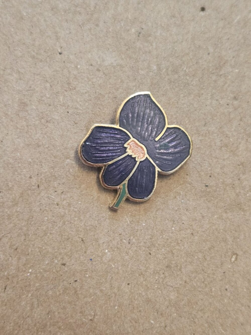 Vintage Deep Purple Enamel Orchid Pin – Gold Tone Botanical Flower Brooch